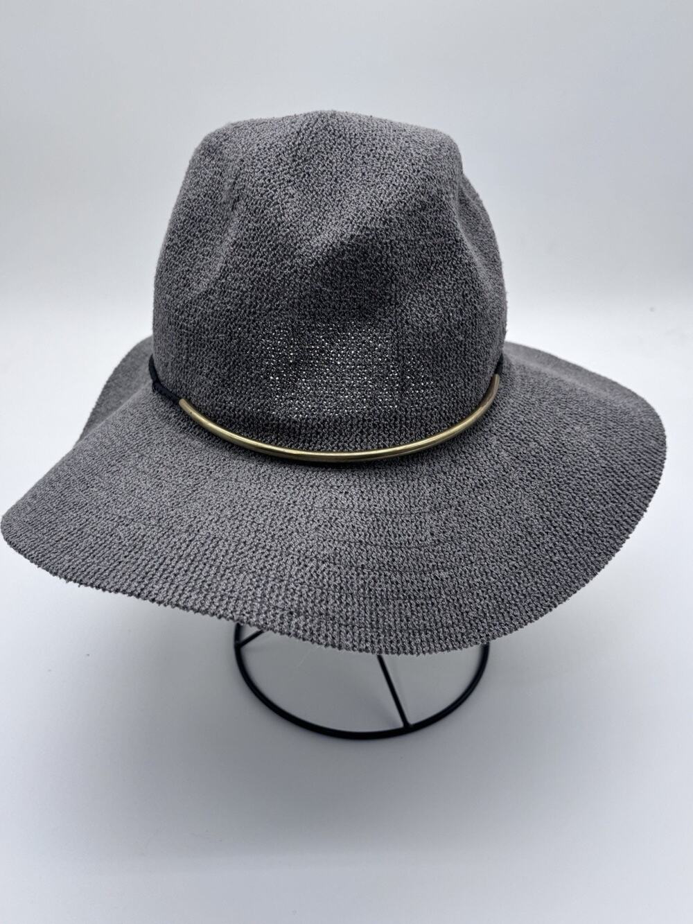 San Diego Hat Co. Women’s Knit Fedora – Grey with Braided Trim & Gold Detail NWT